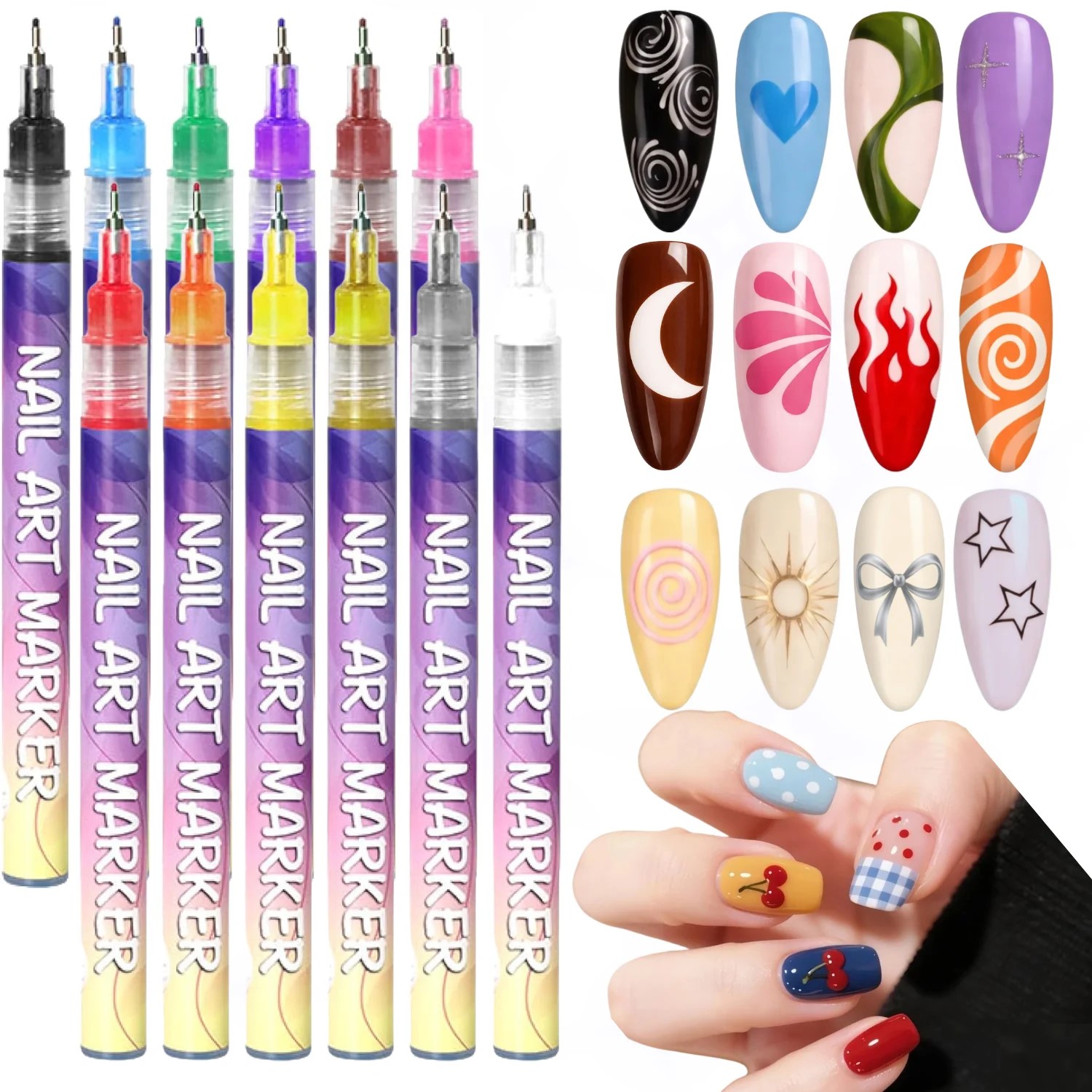 Correction Pen Fine - 12 Farben 3D Nail Art Stift-Set,