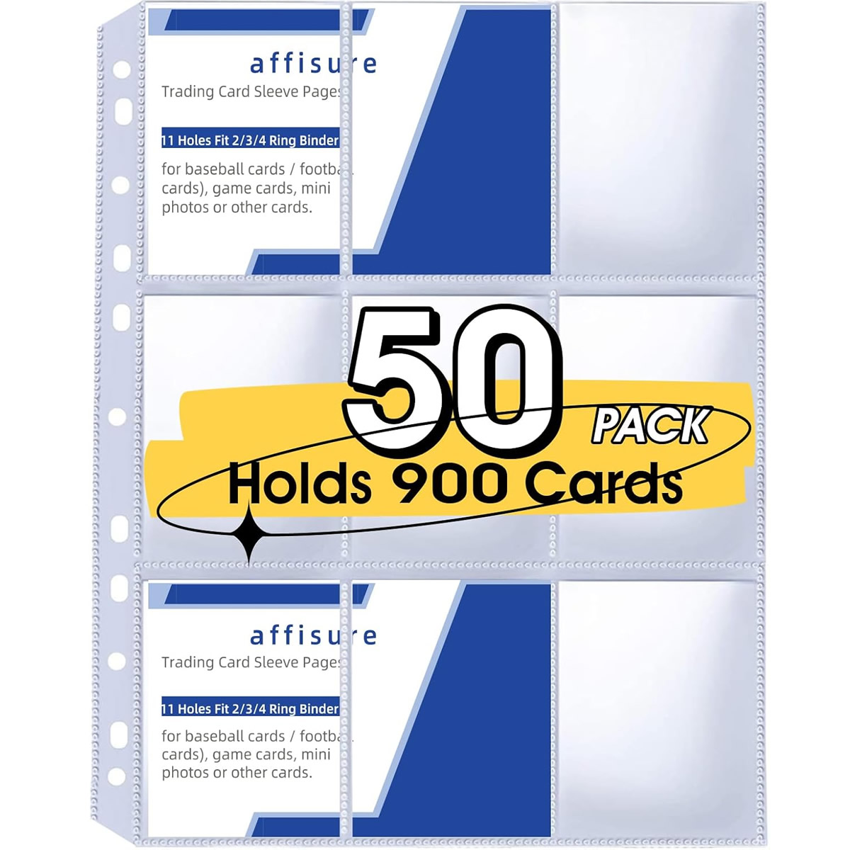 Card Index Box - 50er-Pack 9-Taschen-Kartenhüllen für 900 Karten, doppelseitige